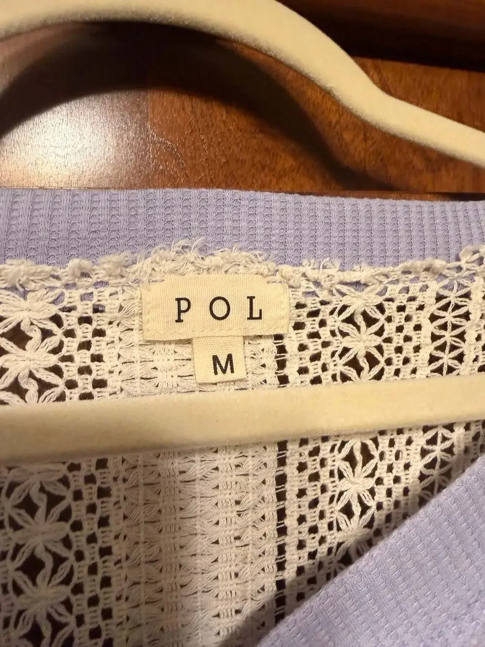 POL V-Neck Crochet Lace Inset Waffle Knit Top in Lavender - Picture 6 of 8